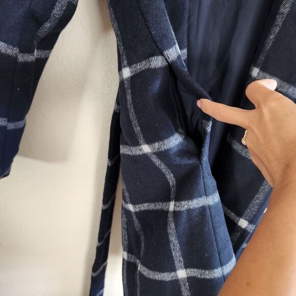 Ann Taylor Navy Plaid Women's Coat Xs Petite - Picture 7 of 8